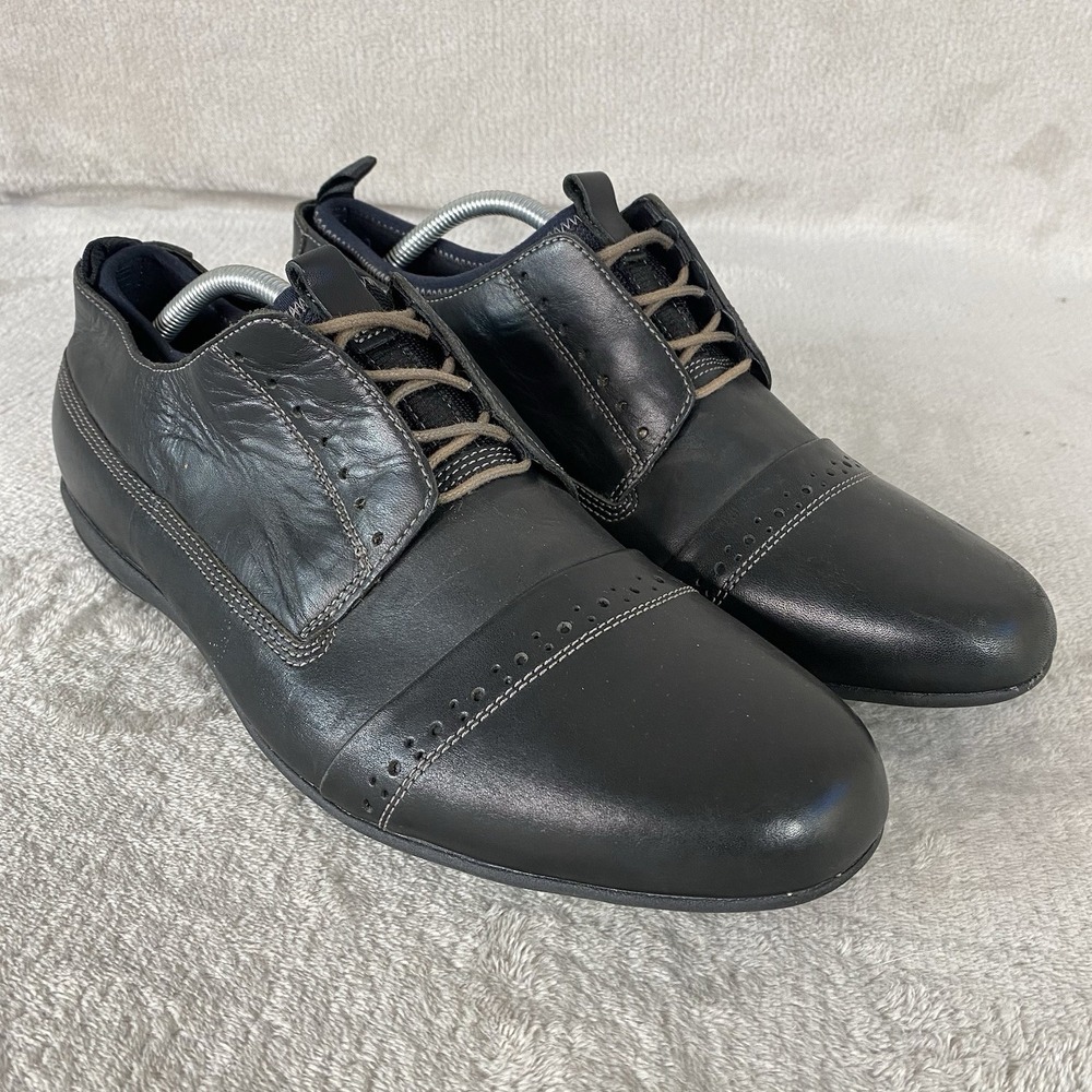 Tsubo Mens Dress Shoes Size 11.5 Black Leather Cap Toe Lace Up Comfort